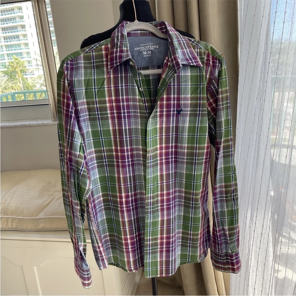 American Eagle Outfitters Men's Multicolor Plaid Shirt vintage fit M